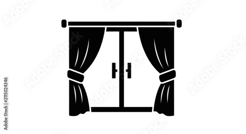 Vector illustration of window with curtains icon on a transparent background