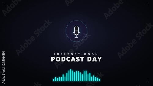 International podcast day motion with animated microphone and audio sound wave podcasting