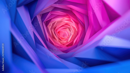 Colorful spiral pattern creates mesmerizing visual effect, drawing viewer into vibrant tunnel of pink and blue hues