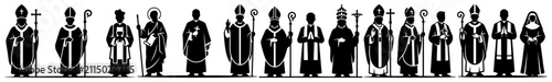 Foto Catholic clergy and religious figures silhouettes set in black vector style