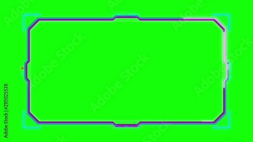 Futuristic hud interface frame with neon glowing border overlay on green screen