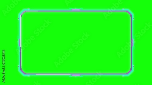 Futuristic hud interface frame with neon glow and digital scanning motion on green screen