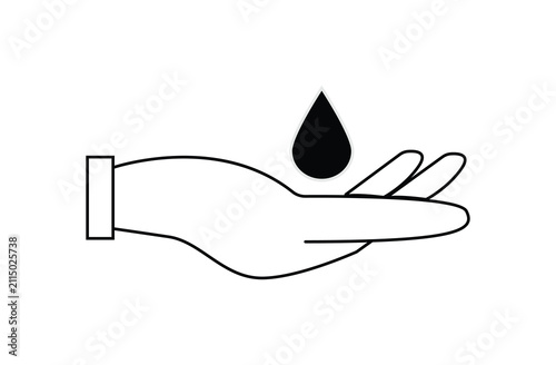 Hand holding water drop icon. Save water resource outline vector sign. Symbol, logo illustration. water related icons and illustrations isolated on white background, liquid elements. eps file 86.
