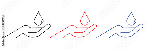 save water related icon set isolated on white background. Water drop in hand flat icon. Pictogram for web. Line stroke. vector illustration. eps file 84.
