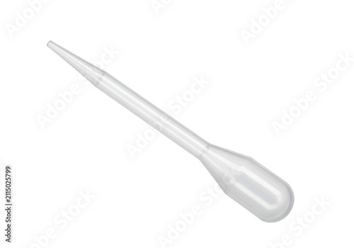 Disposable plastic transfer pipette isolated on transparent background for science, laboratory, and medical design projects