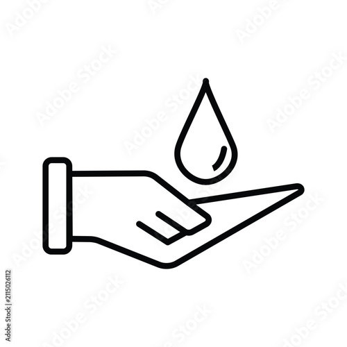 Hand with water drop icon vector. Blood Donation solid icon design on a white background. Water saving icon with hands protecting water droplets. eps file 89.
