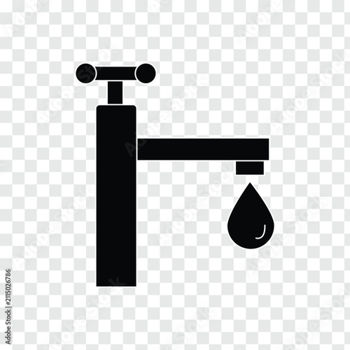 Water Tap Symbol. Plumbing Illustration. water drop from tap, plumbing icon, faucet icon. Faucet with falling drop web icon isolated on transparent background. eps file 91.