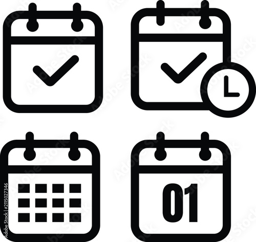Calendar Check Mark Icons Set for Appointment and Task Scheduling