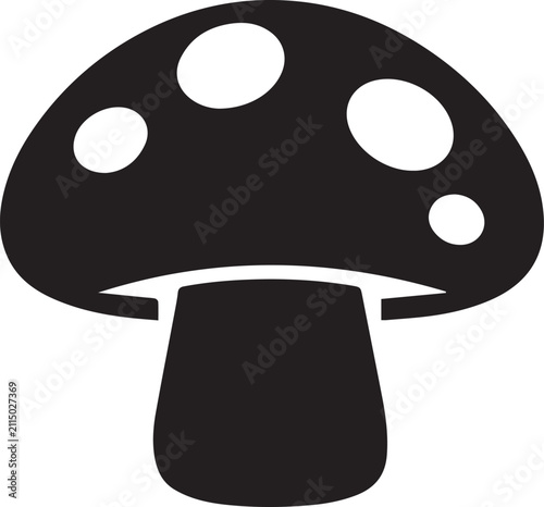 Black cartoon mushroom with white spots icon Vector, illustration