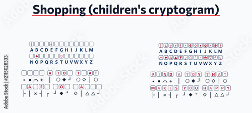 Cuadro en lienzo Shopping children's cryptogram with letter substitution key