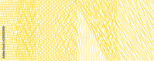 Yellow hand drawn crosshatch texture set, abstract pencil sketch line patterns, organic scribble hatch vector backgrounds for artistic design
