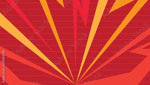 Принти на полотні Abstract red and orange comic sunburst background with bold radial rays expanding from the bottom center