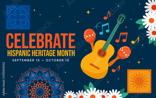 Colorful Hispanic Heritage Month Celebration Illustration With Musical Instruments