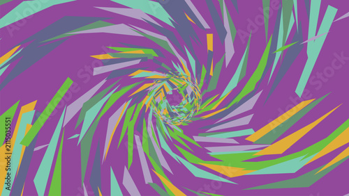 Fotografía Abstract vortex center radiating colorful jagged shards in purple green and yellow tones for energetic digital graphic design compositions