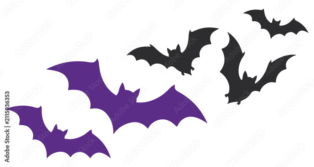 Fototapeta premium Flying bat silhouette set – Halloween spooky night vector illustration