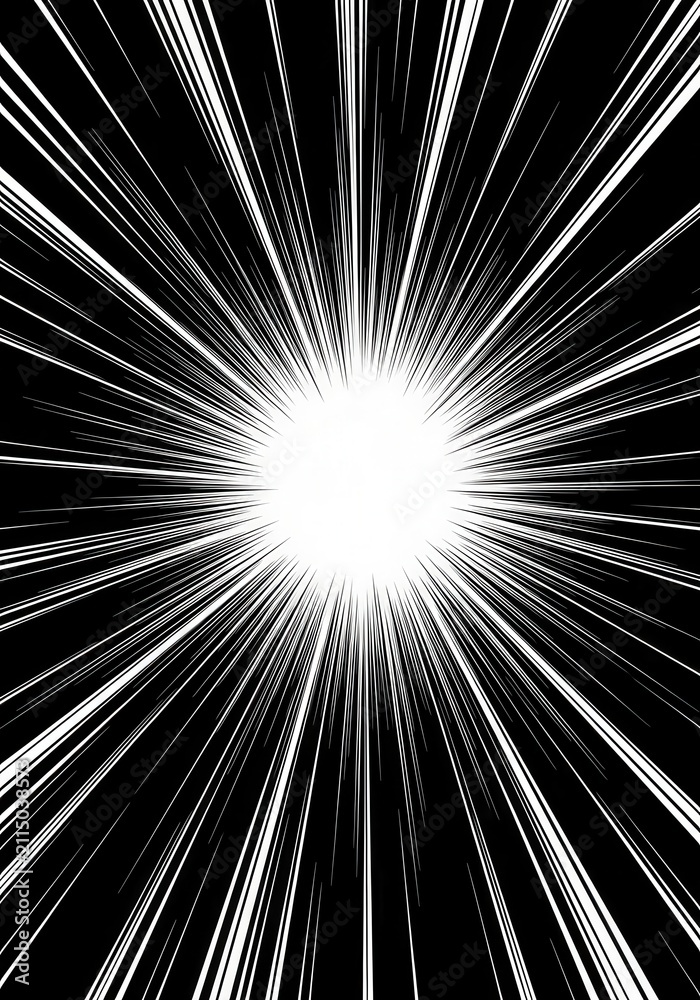 Fototapeta premium Black and White Manga Speed Lines Background, Radial Action Lines for Comic and Graphic Design Projects