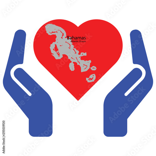 Hands, heart, and a map of Bahamas. Protect your country