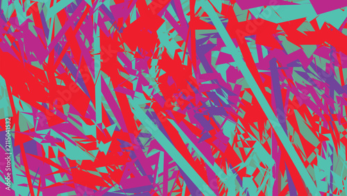 Fotografie Complex abstract background with chaotic overlapping shards and jagged lines in bold red purple and teal tones for energetic graphic design work