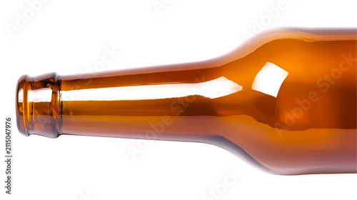 Empty brown glass beer bottle neck isolated on transparent background PNG element