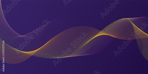 Abstract Flowing Wave Lines On Deep Purple Background With Golden Sound Wave Digital Design