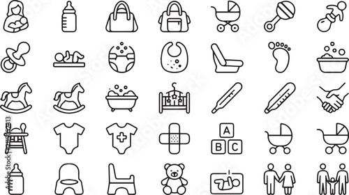 Baby Care Line Icons Collection with Minimal Outline Vector Set