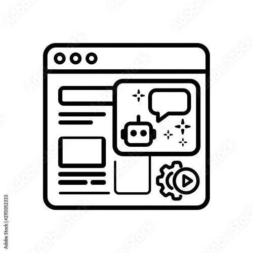 AI Chatbot Web Interface Line Icon Concept for Virtual Assistant Online Support and Automated Customer Service