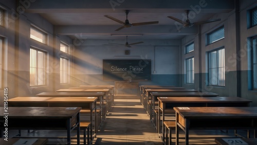 Obraz na płótnie Empty Examination Hall – School Exam Classroom Before Students