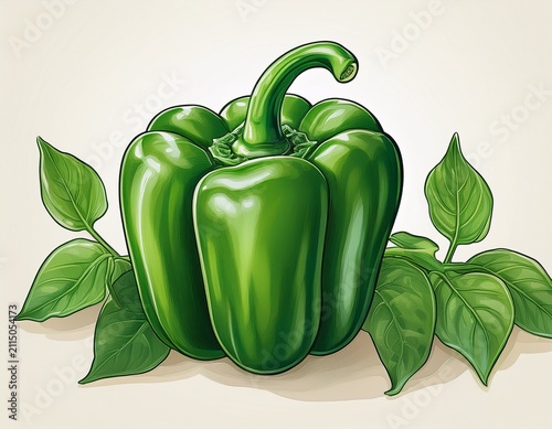 bell pepper whole vegetable plant green color simple drawing