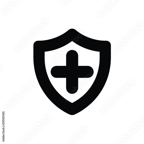 Shield with medical cross icon for healthcare protection and safety symbol flat.