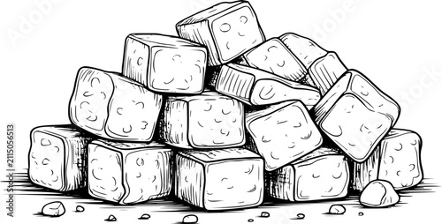 Fotografija Un dibujo a mano de una pila de terrones de azúcar aislado sobre un fondo blanco