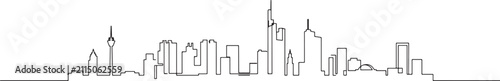 Frankfurt city skyline, Germany. Famous skyscraper landscape. World travel wall decor home art poster print concept.one line vector drawing