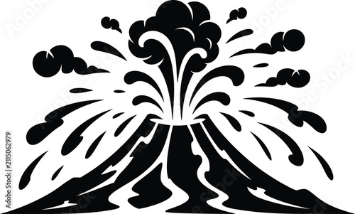 Bild auf Leinwand Black and white volcano eruption vector graphic illustration with eruption mount