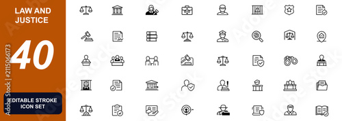 Cuadro en lienzo Law and justice icon set with court, lawyer, attorney, judge, legal document, cr
