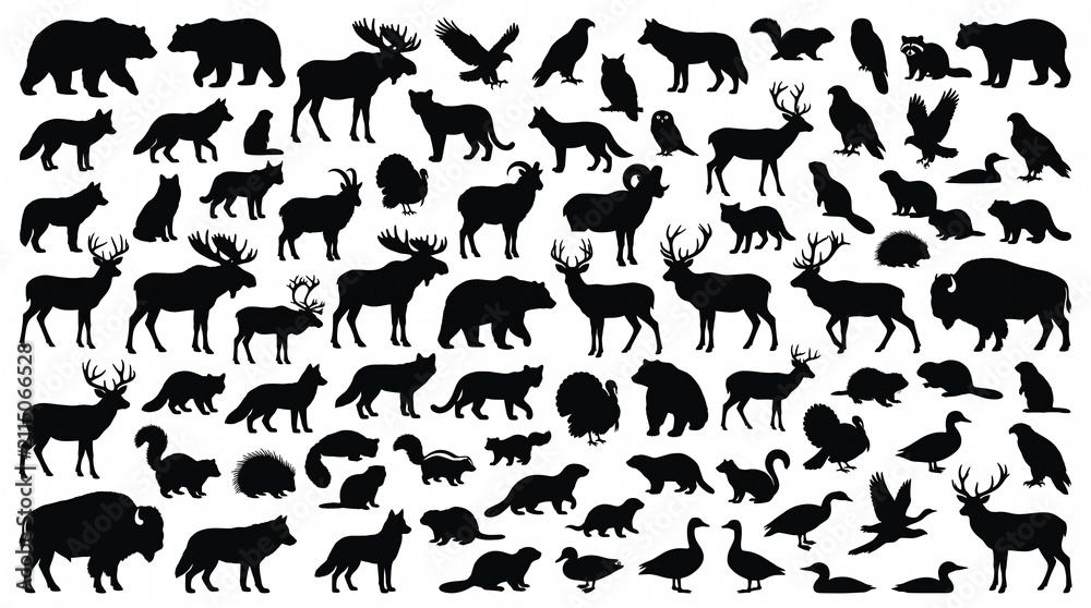 Obraz premium 100 North American Wildlife Animal Silhouettes | Black Image Wildlife Bundle