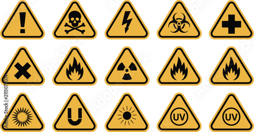 Bild auf Leinwand Warning, hazard icon collection with danger, caution, safety, prohibition and emergency symbols, editable vector set