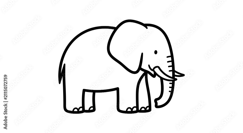 Fototapeta premium Simple line drawing of a large elephant with tusks