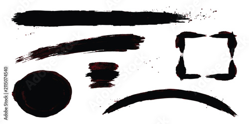 Fotografie Set of black ink brush strokes and shapes for artistic design