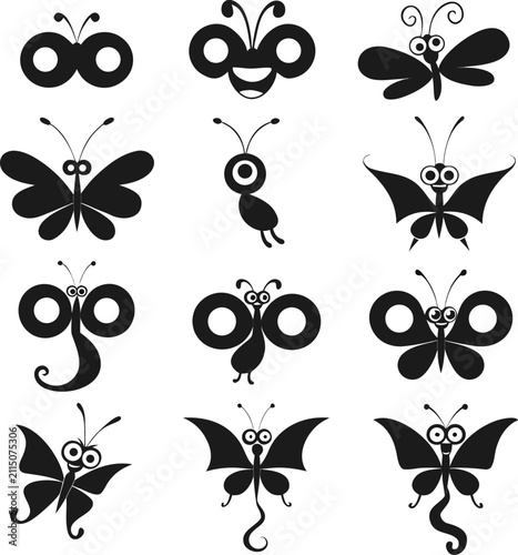 Black and White Butterfly Design Elements Vector Collection Set