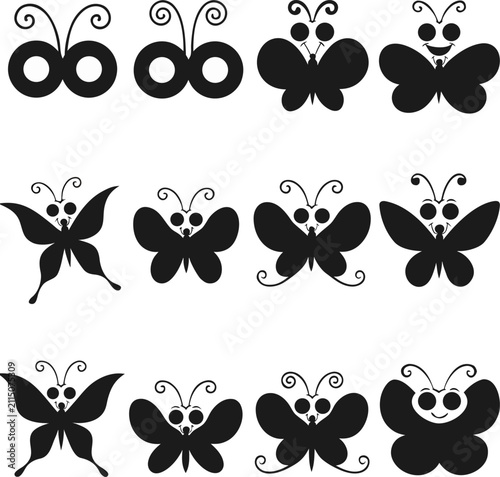 Black and White Butterfly Design Elements Vector Collection Set