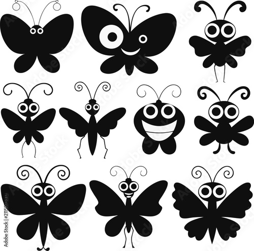Black and White Butterfly Design Elements Vector Collection Set