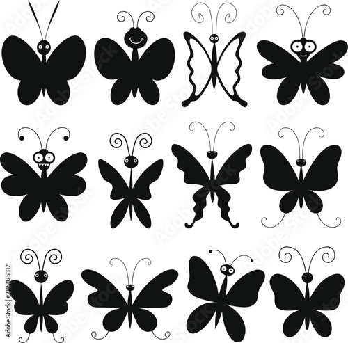 Black and White Butterfly Design Elements Vector Collection Set