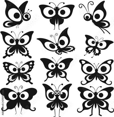 Black and White Butterfly Design Elements Vector Collection Set