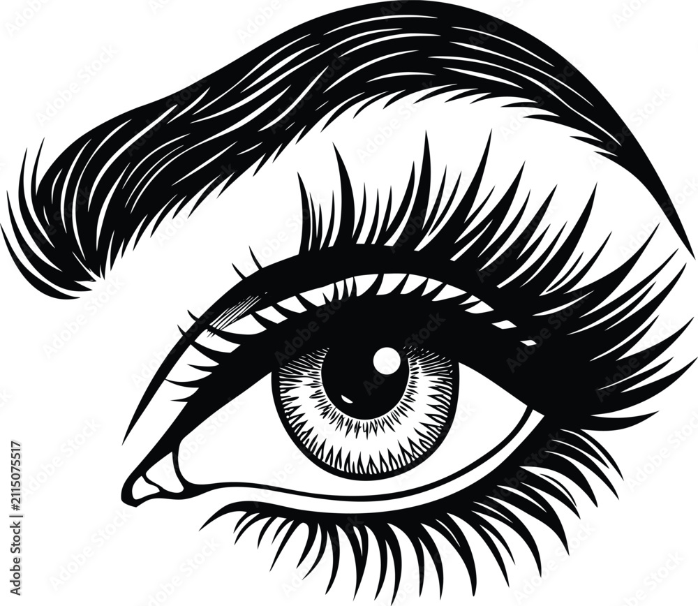 Obraz premium Close-up black and white eye with long eyelashes