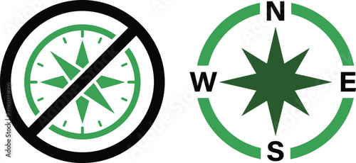 Konstfotografi Compass Rose Navigation Icon Set with Forbidden Prohibited Sign and Cardinal Dir