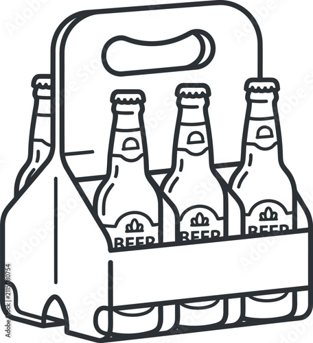 Foto Outline icon of a six pack beer carrier with glass bottles.