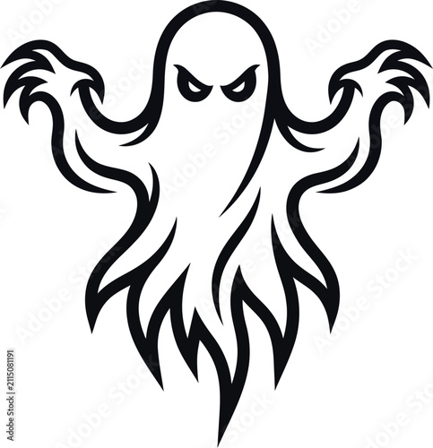 Foto Stylized scary ghost illustration with aggressive expression.