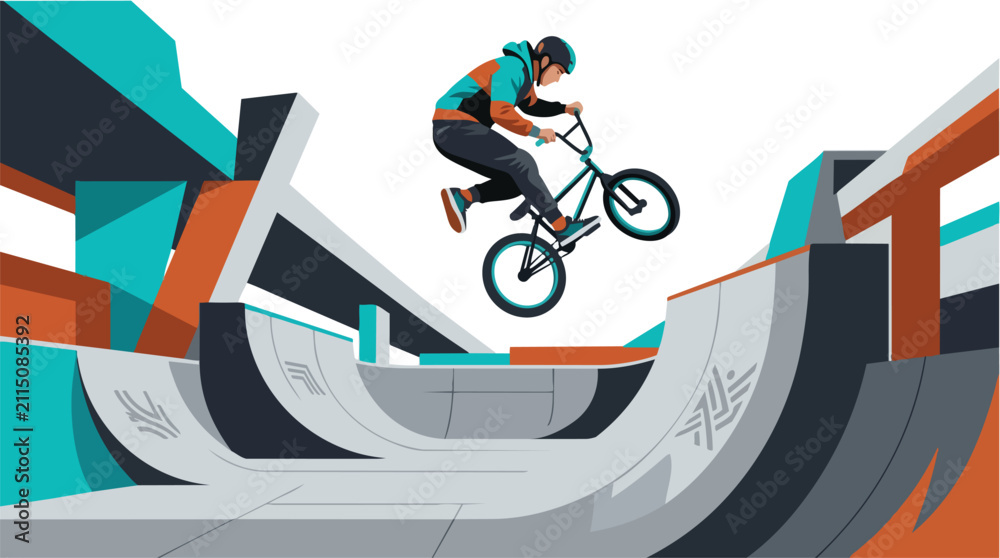 Fototapeta premium A male cyclist performing an aerial stunt on a BMX bike.