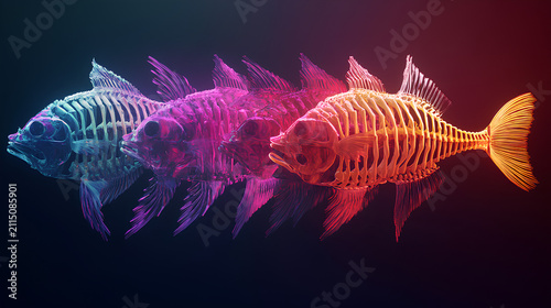 ancient fish fossils on a bright color background