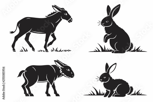 Three wild animals standing and sitting side view vector