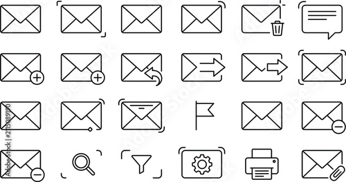Cuadro en lienzo Email interface thin line vector icons set featuring envelope mail inbox trash f